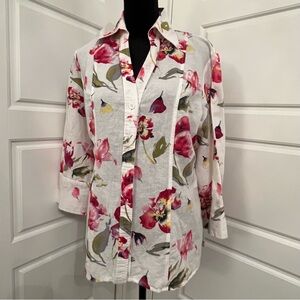Harve Benard Watercolor Floral Button Down Shirt - Pink and Green